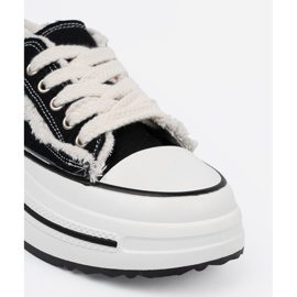 Shelvt Black women's sneakers with white inserts 1 Shelvt Black women's sneakers with white inserts 1