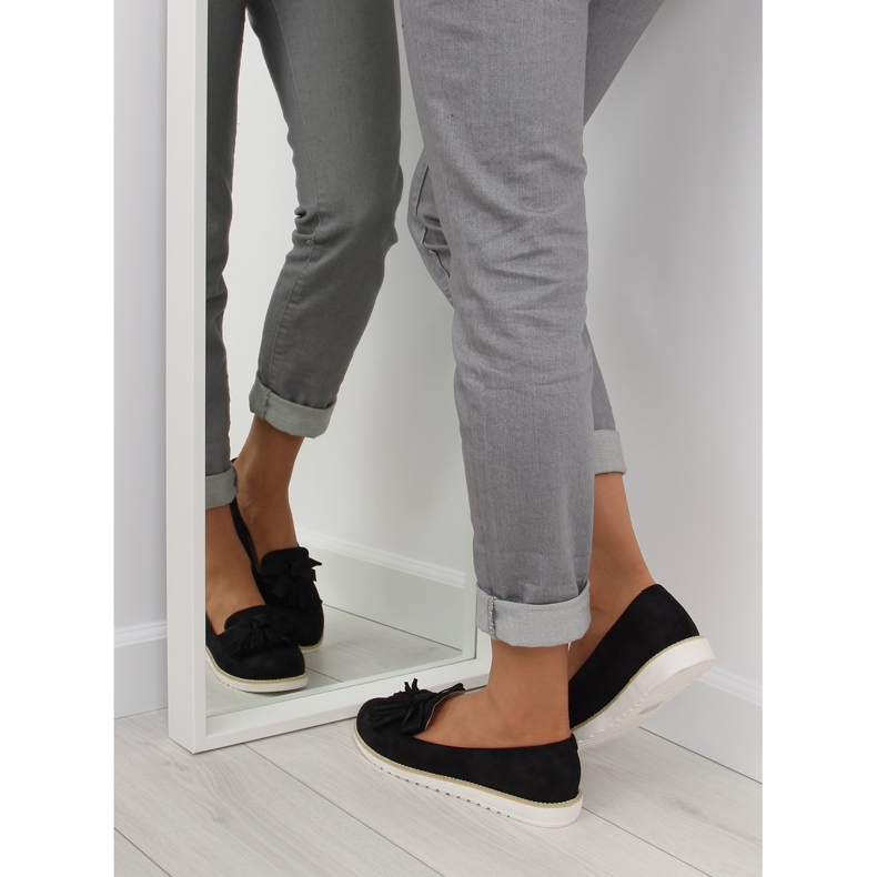 Black Women's loafers with fringes 7214 Black 1