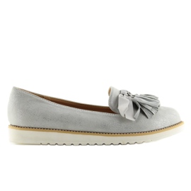 Gray and gray women's loafers with fringes grey 1