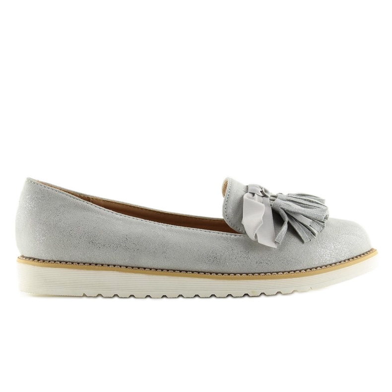 Gray and gray women's loafers with fringes grey 1