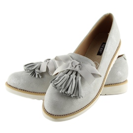 Gray and gray women's loafers with fringes grey 2