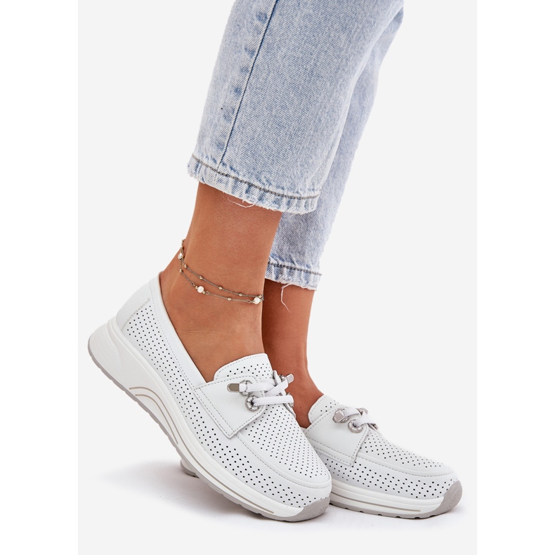 Openwork shoes made of natural leather on the Artiker 56C2101 white platform 1