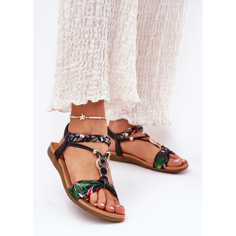 Flat women's sandals with braided belt and decoration Artiker 56C1318 black 2 Flat women's sandals with braided belt and decoration Artiker 56C1318 black 2