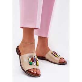 Jezzi Flat -heeled women's flip flops with golden ornament 2
