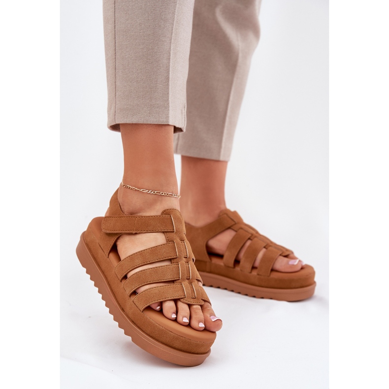 Inna Women's sandals on the Camel suede platform brown 2