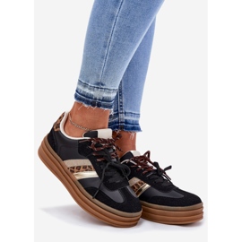 Inna Women's sneakers on the platform with double lacing black leopard print 1