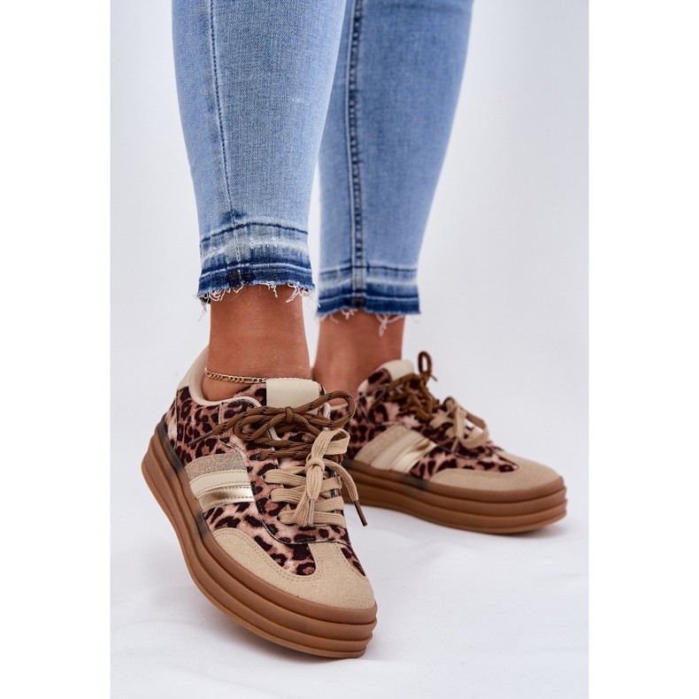 Inna Women's sneakers on the platform with double lacing beige leopard 2 Inna Women's sneakers on the platform with double lacing beige leopard 2
