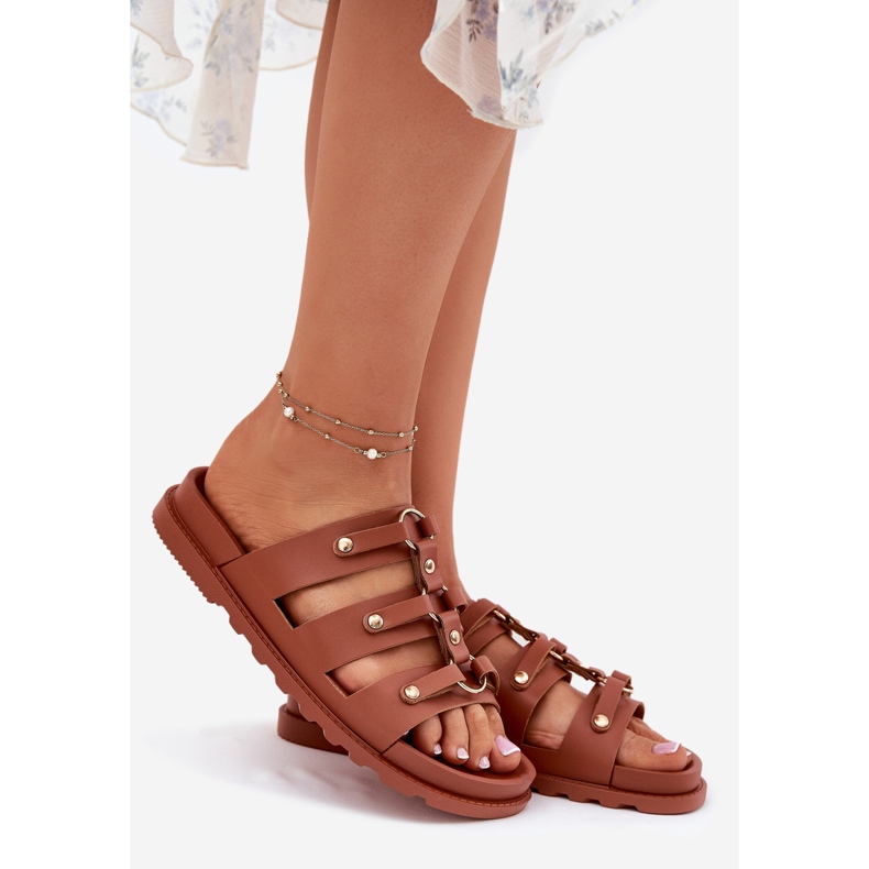 Inna Women's slippers with Camel stripes brown 1