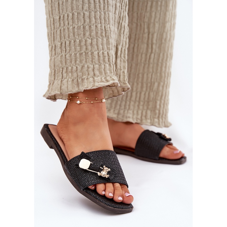 Inna Flat -heeled women's flip flops with a black bow 2 Inna Flat -heeled women's flip flops with a black bow 2
