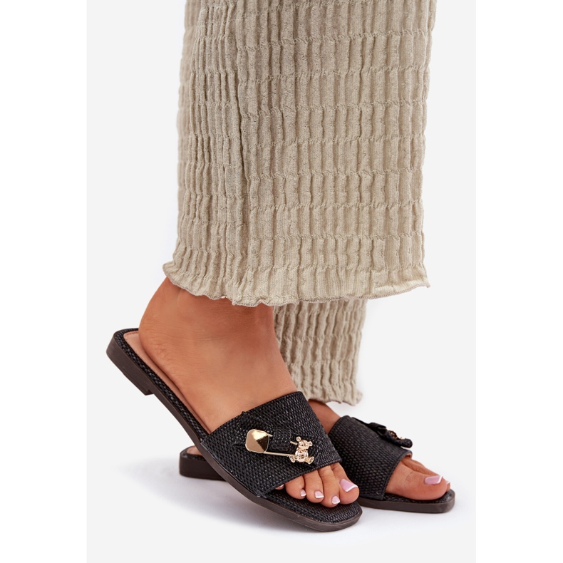 Inna Flat -heeled women's flip flops with a black bow 1 Inna Flat -heeled women's flip flops with a black bow 1