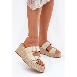 Inna Women's wedges with wedge with braid and beige buckles 2