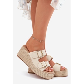Inna Women's wedges with wedge with braid and beige buckles 1