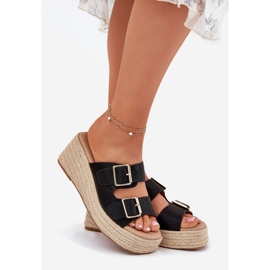 Inna Women's flip flops with wedge with braid and black clamps 1