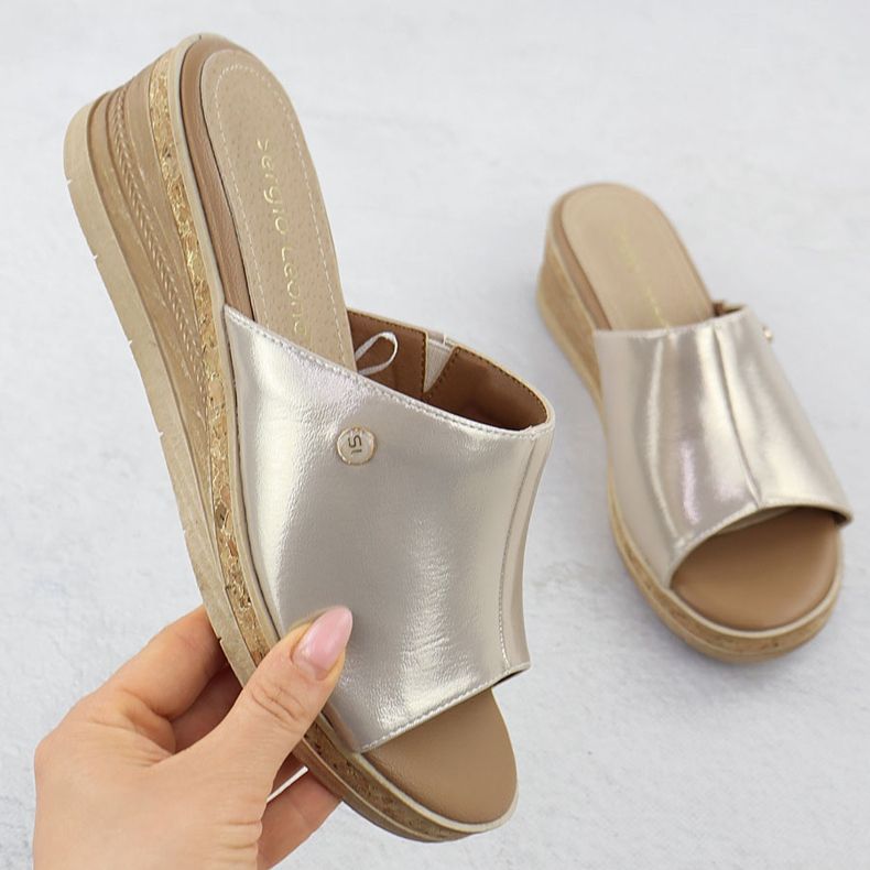 Women's flip flops on the golden wedge Sergio Leone KL-191 1