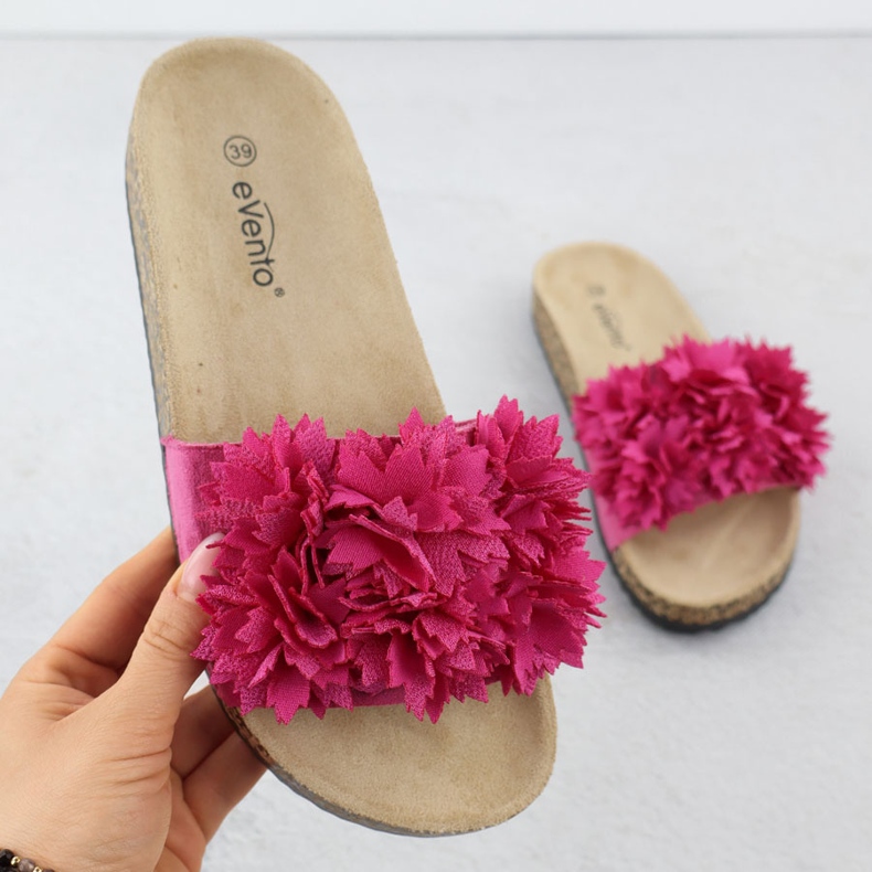 Women's flip flops with flowers Pink Evento 8319 1