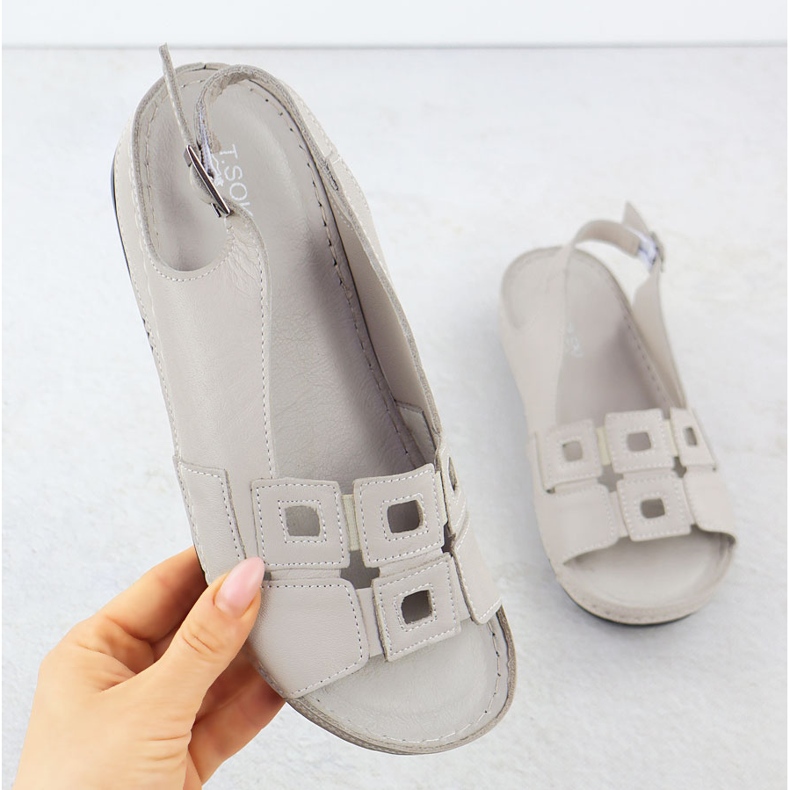 Leather women's comfortable sandals for gray wedges T.Sokolski L25-178 grey 1