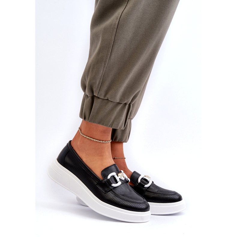 S.Barski Women's leather loafers on Platforma Czarne S. Barski LR720 with an ornament black 1 S.Barski Women's leather loafers on Platforma Czarne S. Barski LR720 with an ornament black 1