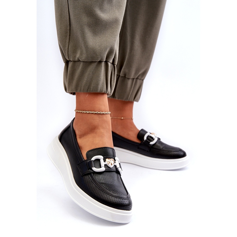 S.Barski Women's leather loafers on Platforma Czarne S. Barski LR720 with an ornament black 2 S.Barski Women's leather loafers on Platforma Czarne S. Barski LR720 with an ornament black 2