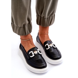 S.Barski Women's leather loafers on Platforma Czarne S. Barski LR720 with an ornament black 3