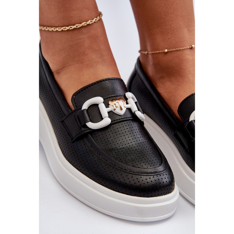 S.Barski Women's leather loafers on Platforma Czarne S. Barski LR720 with an ornament black 4 S.Barski Women's leather loafers on Platforma Czarne S. Barski LR720 with an ornament black 4
