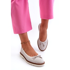 Women's Openwork Ballerina Shoes Made of Natural Leather Maciejka P6509-11 White 2
