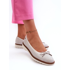 Women's Openwork Ballerina Shoes Made of Natural Leather Maciejka P6509-11 White 3