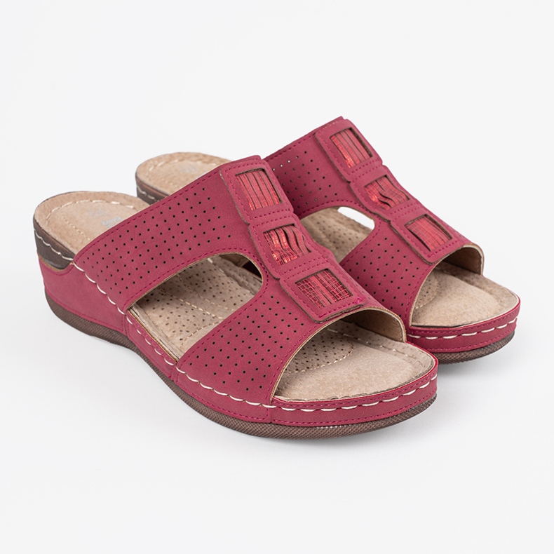 Shelvt Red women's slippers on the platform 2