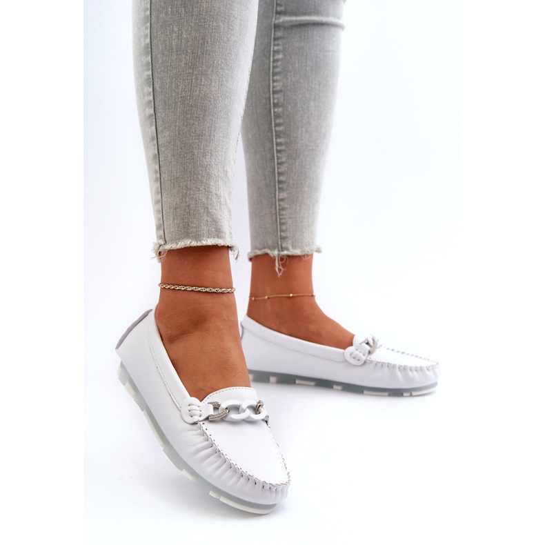 Women's Leather Moccasins With Decoration, White S.Barski LR339 2