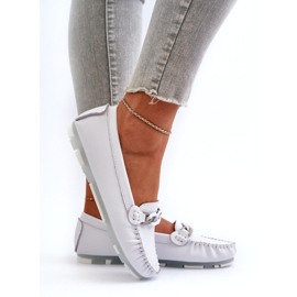 Women's Leather Moccasins With Decoration, White S.Barski LR339 3