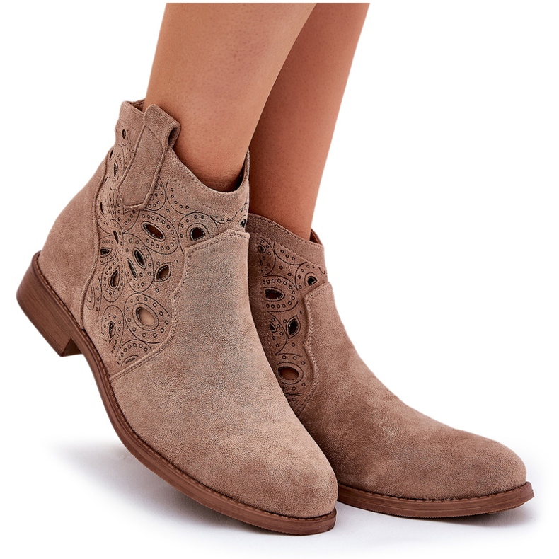 Women's Openwork Ankle Boots With Zipper Brown S.Barski HY42-081 4