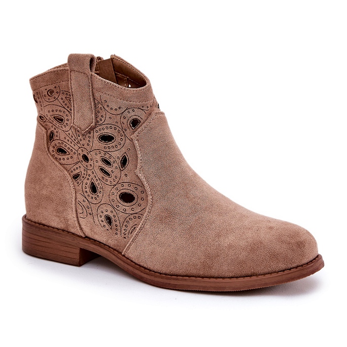 Women's Openwork Ankle Boots With Zipper Brown S.Barski HY42-081 2