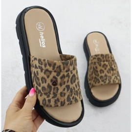 Women's leather slippers on the platform with beige Helios 156.731 1