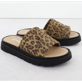 Women's leather slippers on the platform with beige Helios 156.731 2