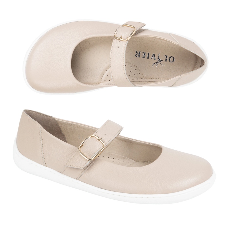 Barefoot women's ballerinas Olivier 1770pol Leather shoes with beige buckle 1