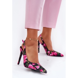 Inna Decorated sandals on a high heel in black roses 2