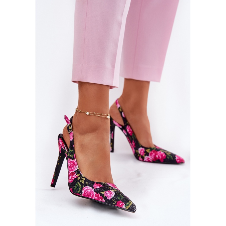 Inna Decorated sandals on a high heel in black roses 2