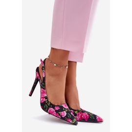 Inna Decorated sandals on a high heel in black roses 1