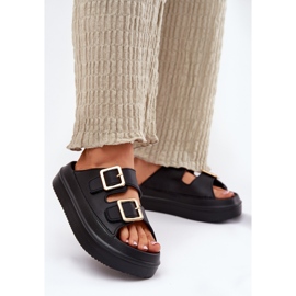 Inna Women's flip flops on the platform with golden clamps black 2