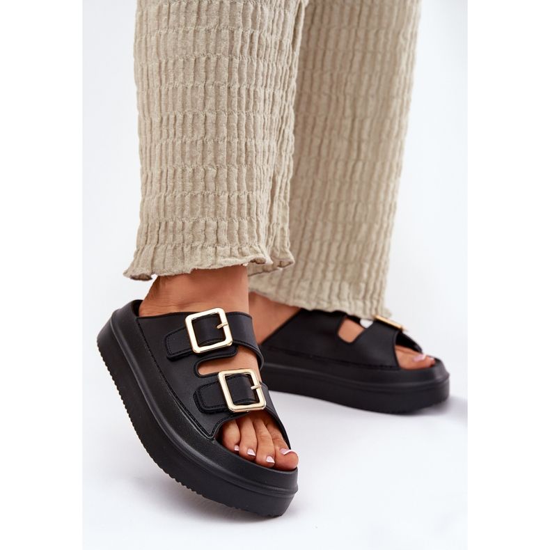 Inna Women's flip flops on the platform with golden clamps black 2