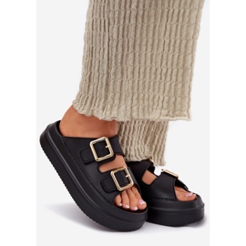 Inna Women's flip flops on the platform with golden clamps black 1