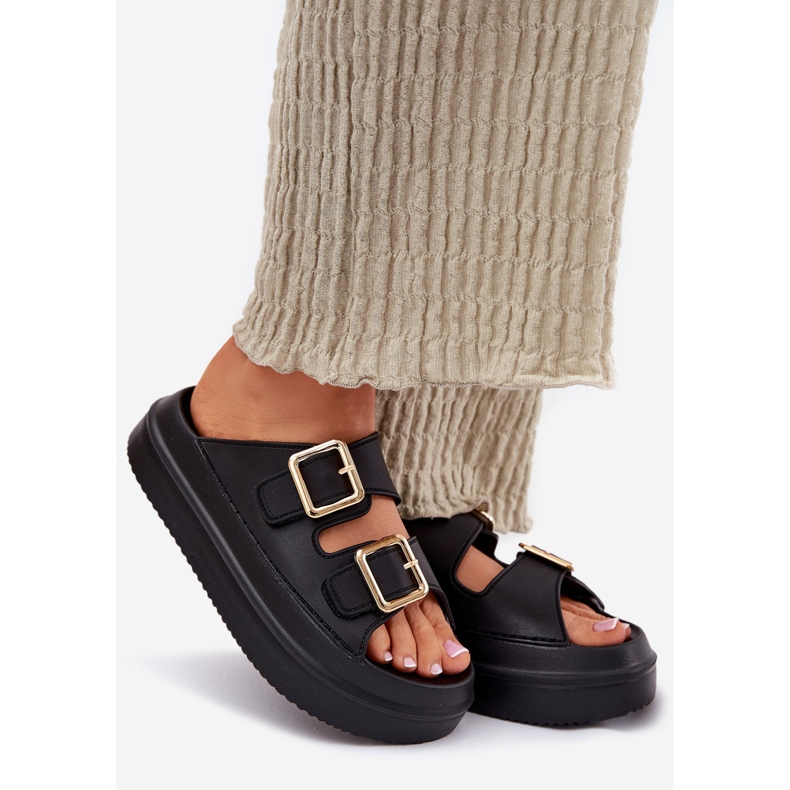 Inna Women's flip flops on the platform with golden clamps black 1