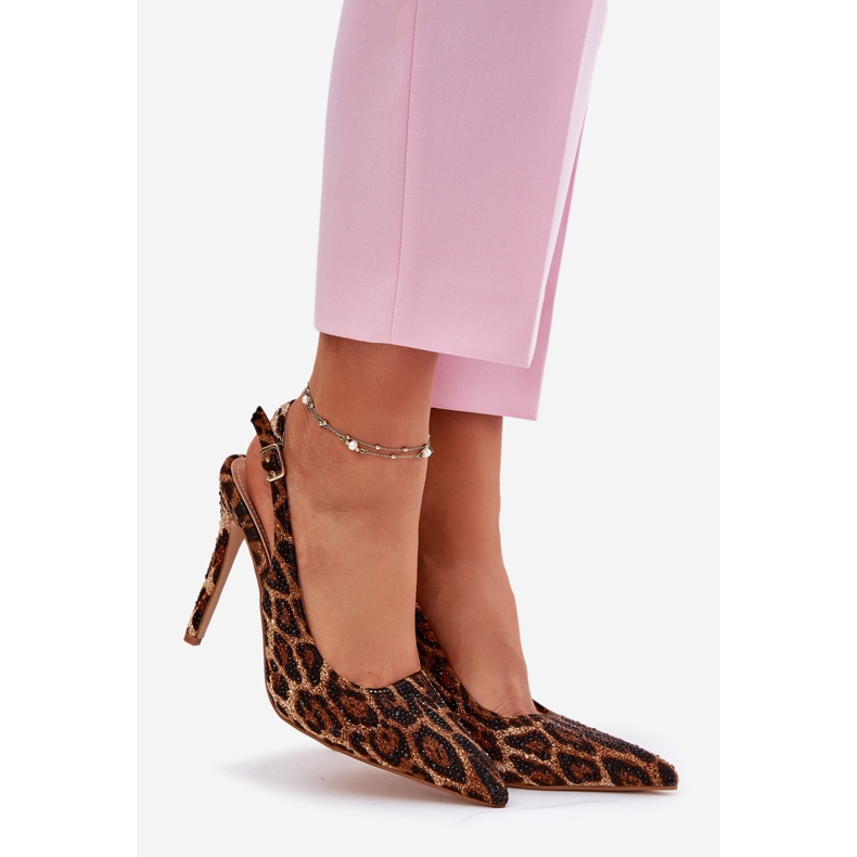 Inna Decorated sandals on a high heel leopard print brown 1