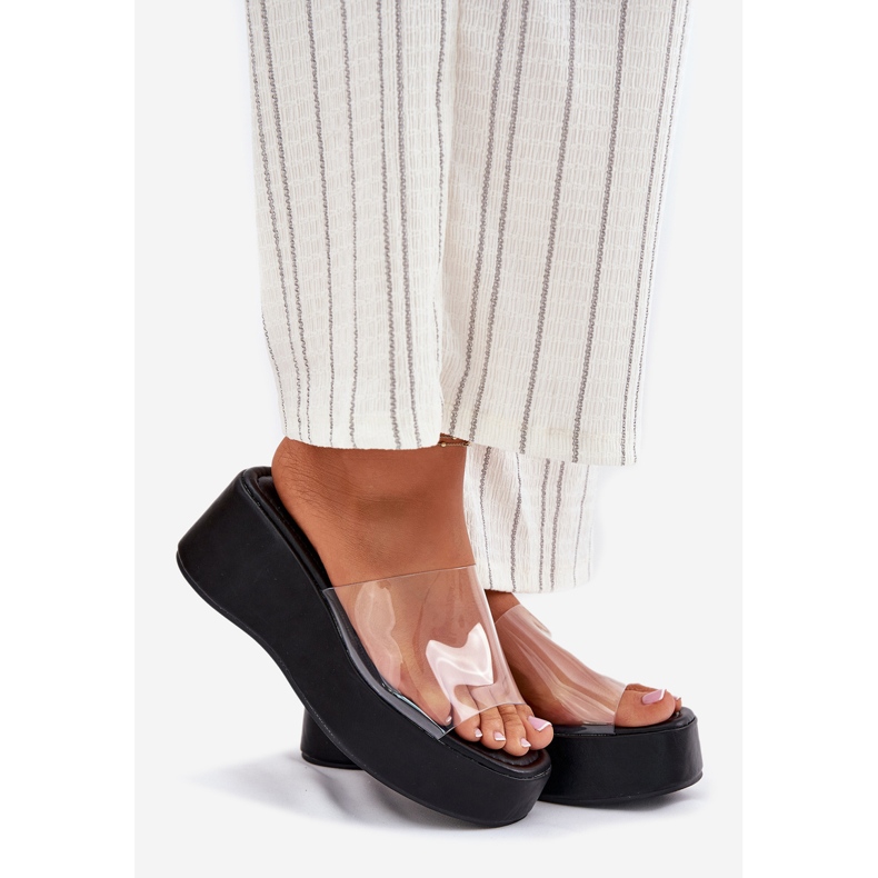 Inna Women's slippers with a transparent black wedge belt 1