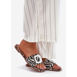 Inna Flat women's flip flops with a decorative zebra buckle white 1