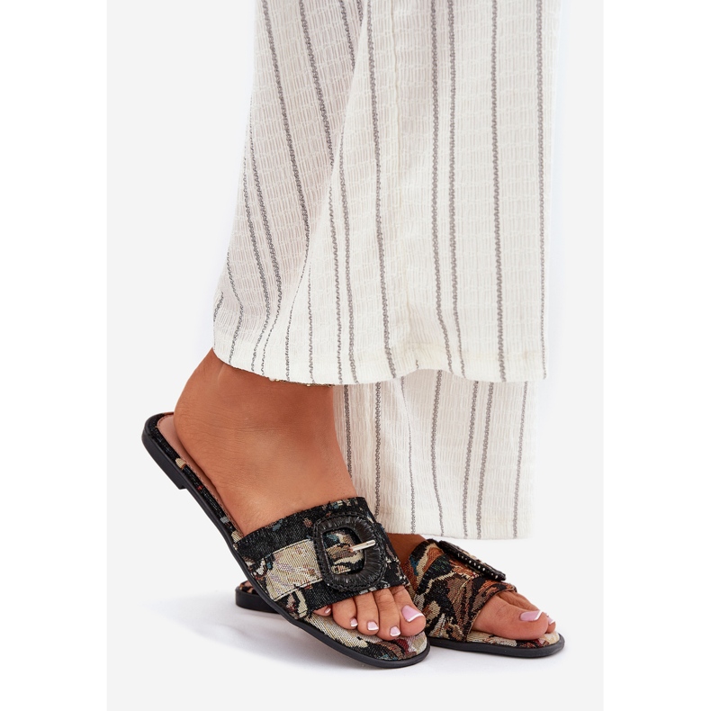 Inna Flat women's flip flops with a decorative black buckle 1