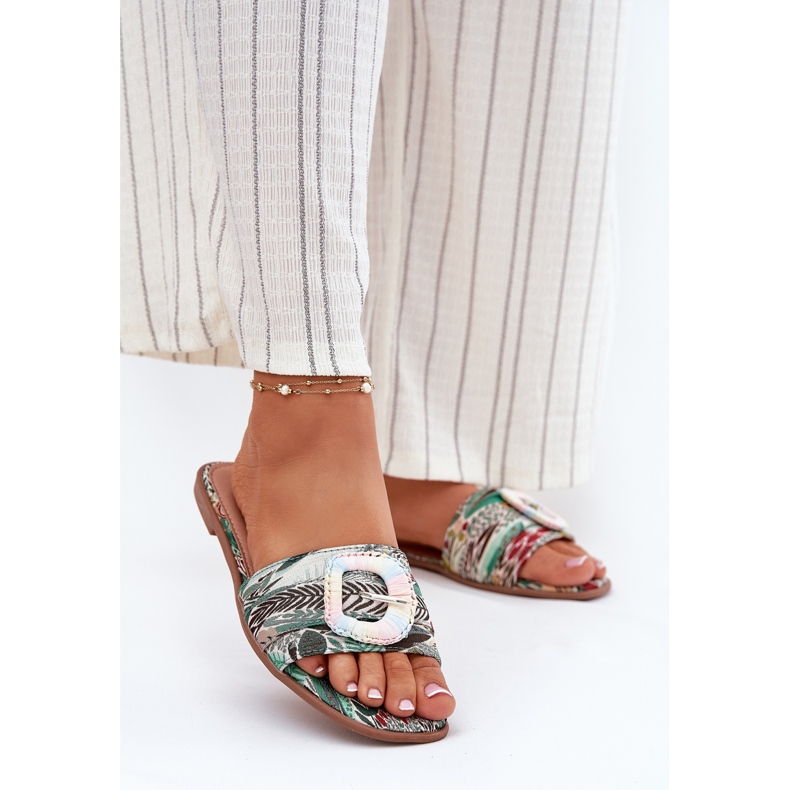 Inna Flat women's flat flip flops with a decorative multicolor buckle multicolored 2
