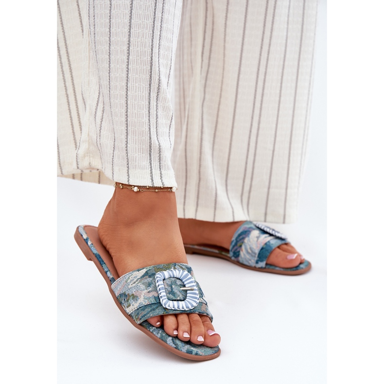 Inna Flat women's flip flops with a decorative blue buckle 2