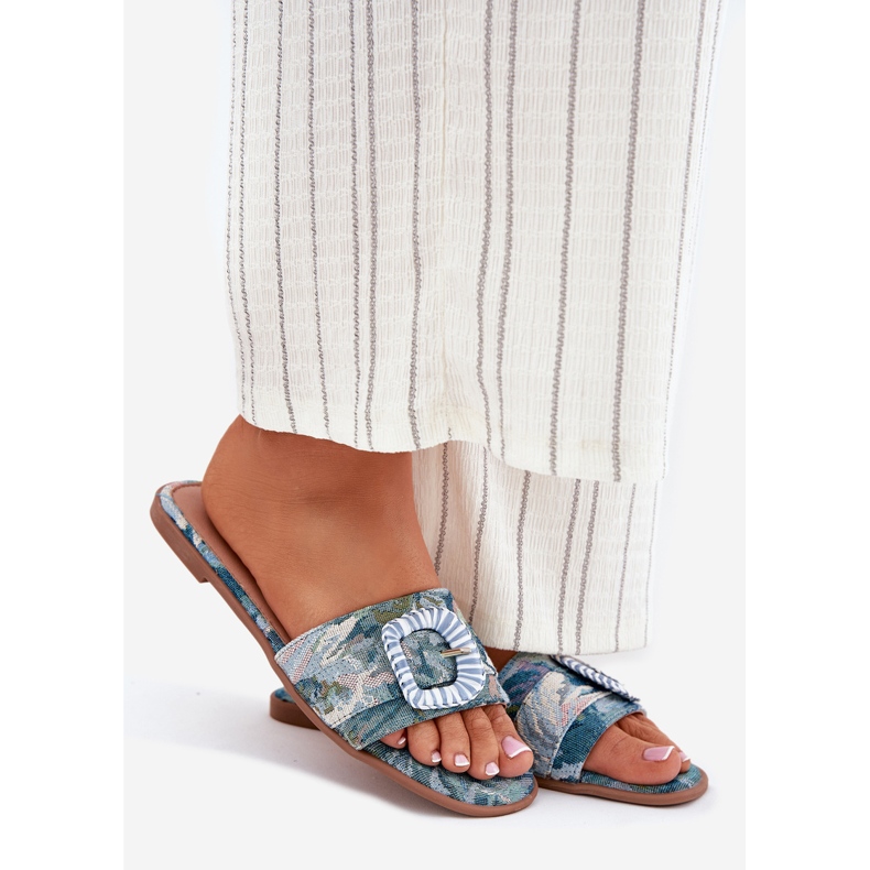 Inna Flat women's flip flops with a decorative blue buckle 1