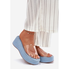Inna Women's flip flops with a transparent belt on wedge. blue 1