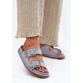 Inna Women's flip flops with buckles and decorative blue hem 2